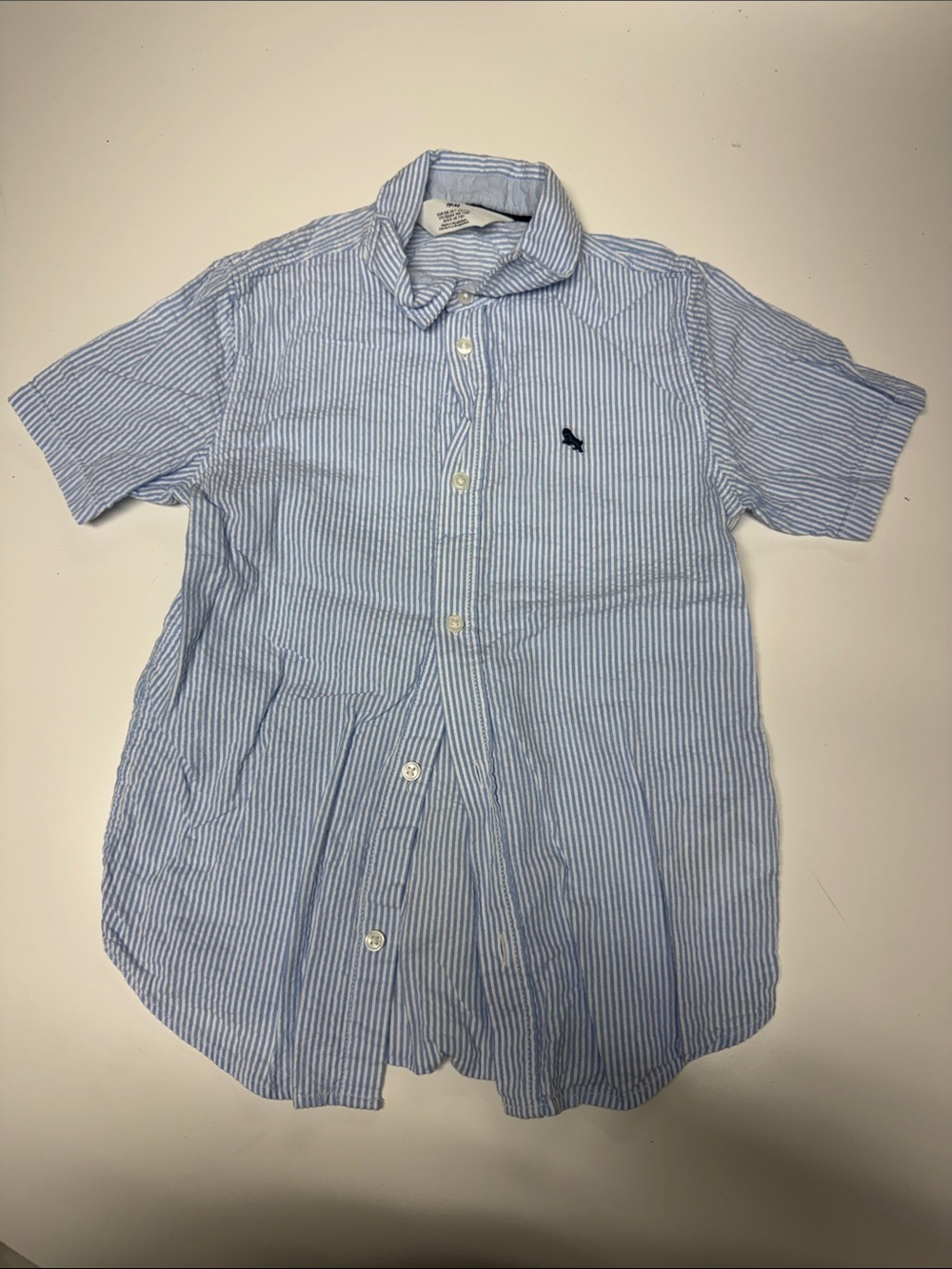 H&M Light Blue and White Striped Short-Sleeve Button-Down Shirt